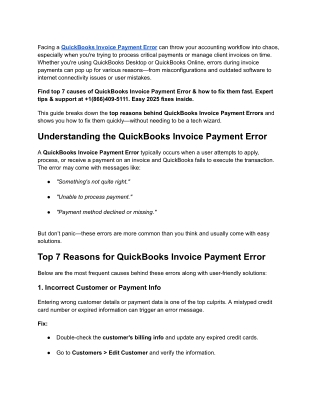 7 Reasons for QuickBooks Invoice Payment Error