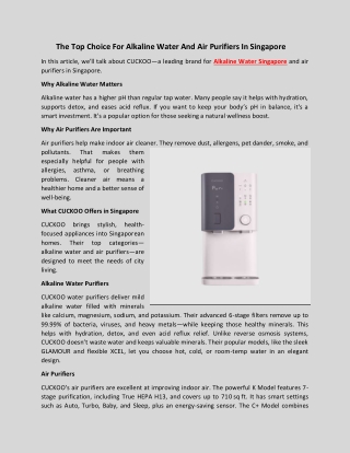 Alkaline Water And Air Purifiers In Singapore