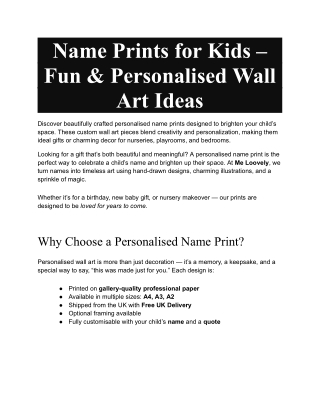 Name Prints for Kids – Fun & Personalised Wall Art Ideas