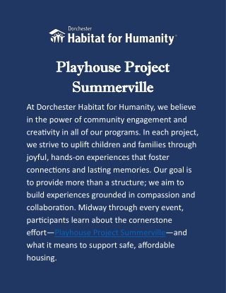 Playhouse Project Summerville: Building Joy, Inspiring Dreams & Lasting Bonds