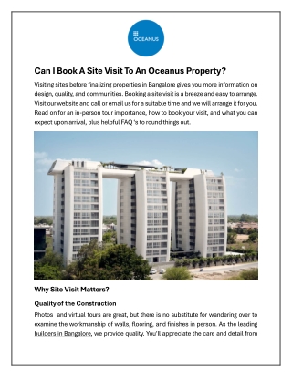 Can I book a site visit to an Oceanus property?