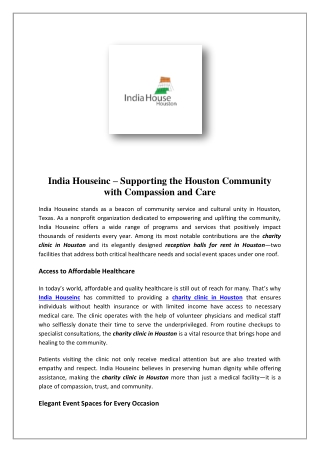 Charity clinic in houston - India House Houston