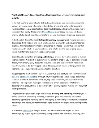 The Digital Dealer’s Edge - How DealerPlus Streamlines Inventory, Invoicing, and Insights