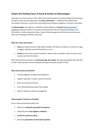 Healing Power of Asava & Arishta at Sahasrayogam