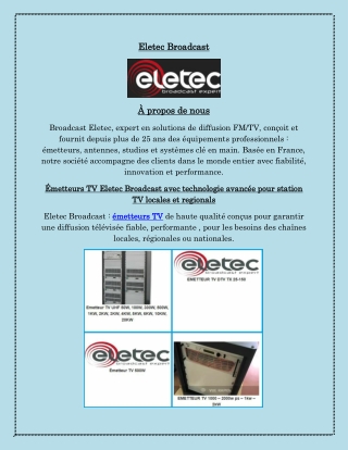 Émetteurs TV Eletec Broadcast pour une diffusion