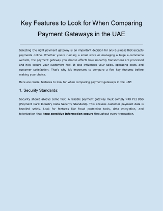 Key Features to Look for When Comparing Payment Gateways in the UAE