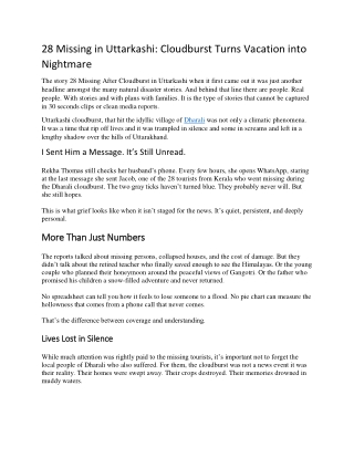 28 Missing in Uttarkashi: Cloudburst Turns Vacation into Nightmare