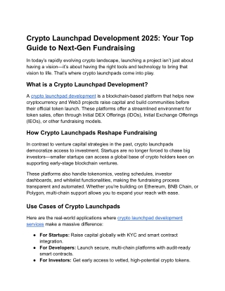 Crypto Launchpad Development 2025 Your Top Guide to Next-Gen Fundraising