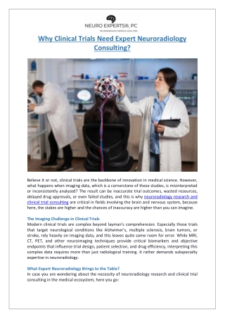 Why Clinical Trials Need Expert Neuroradiology Consulting