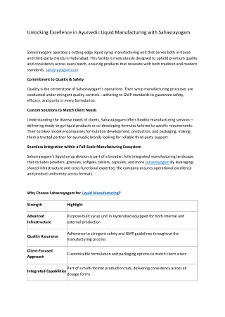 liquid manufacturing sahasrayogam