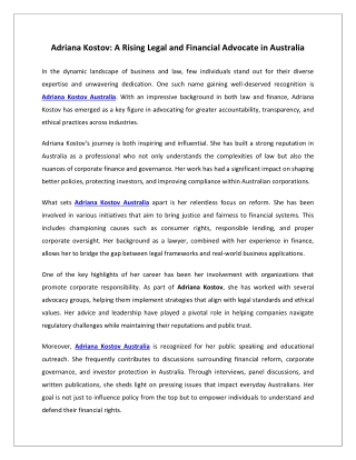 Adriana Kostov: A Rising Legal and Financial Advocate in Australia