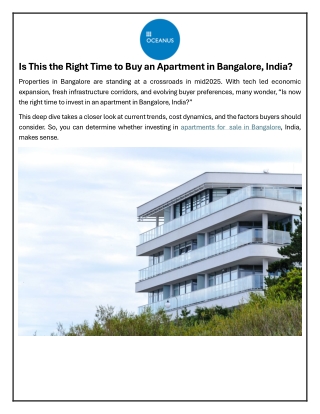 Is This the Right Time to Buy an Apartment in Bangalore?