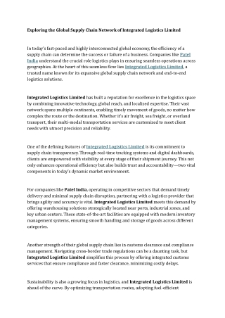 Exploring the Global Supply Chain Network of Integrated Logistics Limited