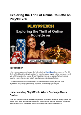 Exploring the Thrill of Online Roulette on Play99Exch