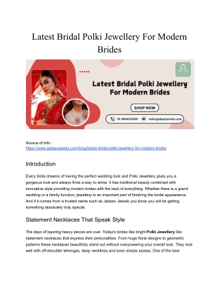 Latest Bridal Polki Jewellery for Modern Brides