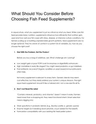 What Should You Consider Before Choosing Fish Feed Supplements