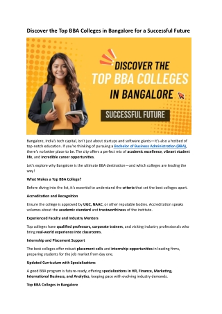 Discover the Top BBA Colleges in Bangalore for a Successful Future