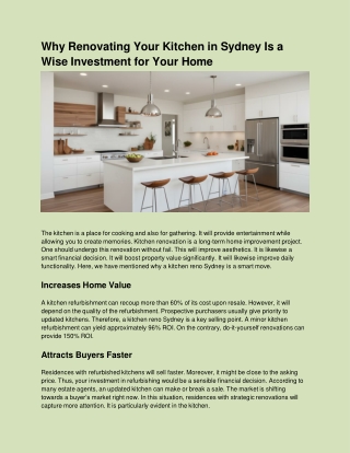 Why Renovating Your Kitchen in Sydney Is a Wise Investment for Your Home