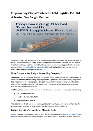 Empowering Global Trade with AFM Logistics Pvt. Ltd.- A Trusted Sea Freight Partner