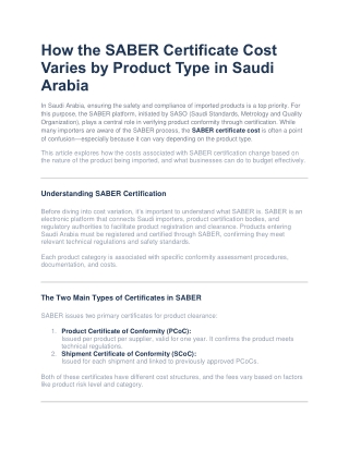 How the SABER Certificate Cost Varies by Product Type in Saudi Arabia