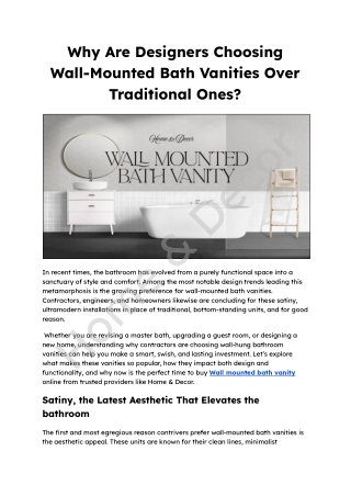 Why Are Designers Choosing Wall-Mounted Bath Vanities Over Traditional Ones_