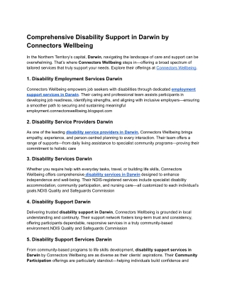 disability services Darwin - Connectors wellbeing