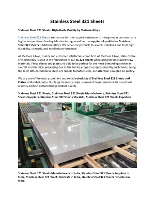 Stainless Steel 321 Sheets