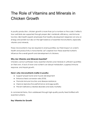 The Role of Vitamins and Minerals in Chicken Growth