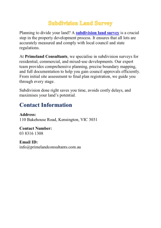 Subdivision Land Survey