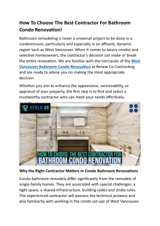 How To Choose The Best Contractor For Bathroom Condo Renovation