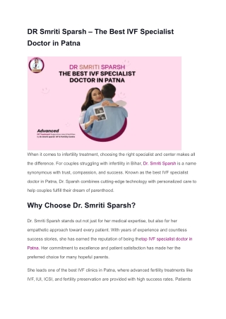 DR Smriti Sparsh – The Best IVF Specialist Doctor in Patna