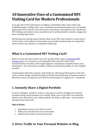 10 Innovative Uses of a Customized NFC Visiting Card for Modern Professionals