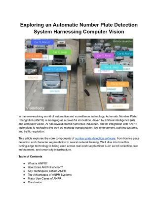 Exploring an Automatic Number Plate Detection System Harnessing Computer Vision