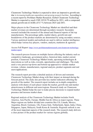 Cleanroom Technology Market Report