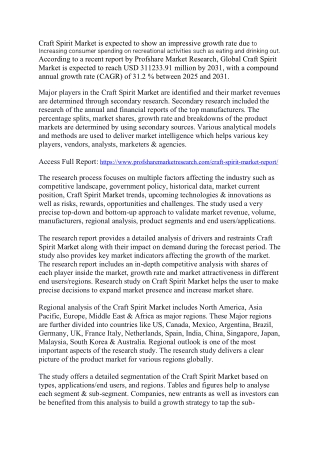 Craft Spirit Market Report