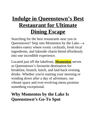 Indulge in Queenstown’s Best Restaurant for Ultimate Dining Escape