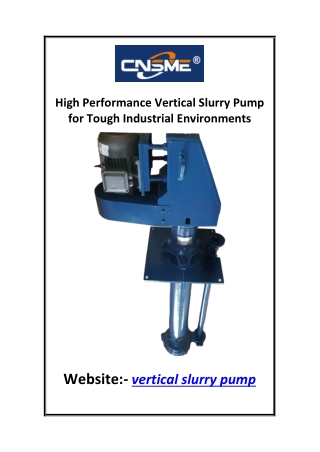 High Performance Vertical Slurry Pump for Tough Industrial Environments