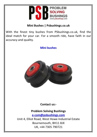 Mini Bushes  Psbushings.co.uk