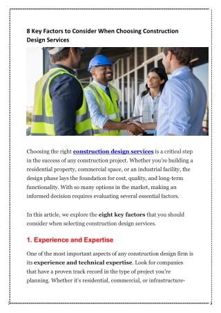 8 Key Factors to Consider When Choosing Construction Design Services