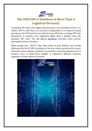 The USPS ZIP 4 Database Is More Than A Logistical Necessity