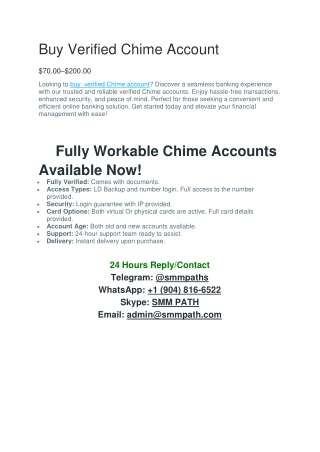 Buy Verified Chime Account – Fully Verified, Instant Email Access