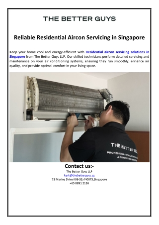 Reliable Residential Aircon Servicing in Singapore