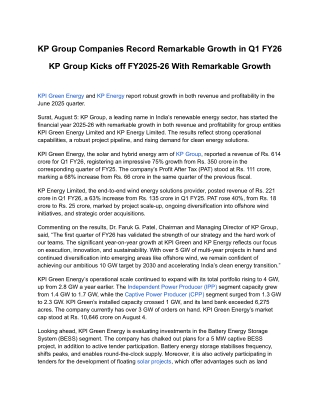 KP Group companies record remarkable growth in Q1 FY26