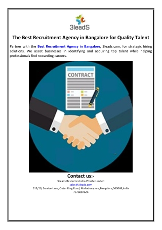 The Best Recruitment Agency in Bangalore for Quality Talent