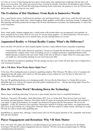 What Are VR Slots Exactly?