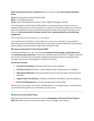 Make Your Brand the Center of Attention at Fi Asia Thailand 2025 with a Custom Exhibition Booth