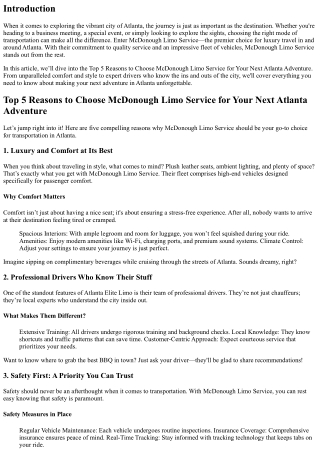 Top 5 Reasons to Choose McDonough Limo Service for Your Next Atlanta Adventure
