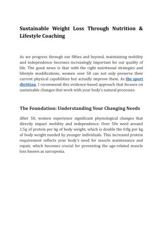 Sustainable Weight Loss Through Nutrition & Lifestyle Coaching