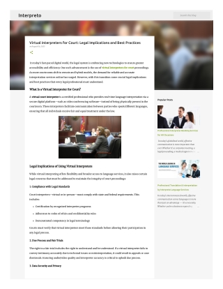 Virtual Interpreters for Court: Legal Implications and Best Practices