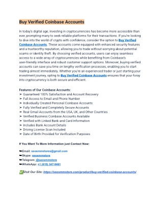 World-wide Best  Sites To Buy Verified Coinbase Accounts–